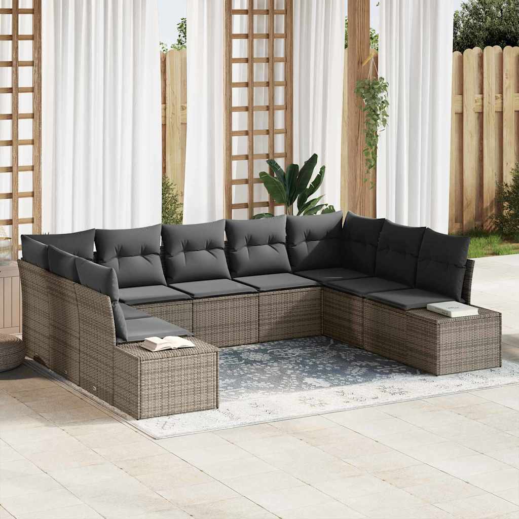 Conjunto de sofás de jardín 9 pcs Gris Ratán sintético