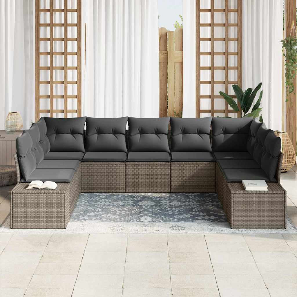 Conjunto de sofás de jardín 9 pcs Gris Ratán sintético