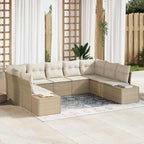 Conjunto de sofás de jardín 9 pcs Beige y Crema Ratán sintético
