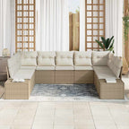 Conjunto de sofás de jardín 9 pcs Beige y Crema Ratán sintético