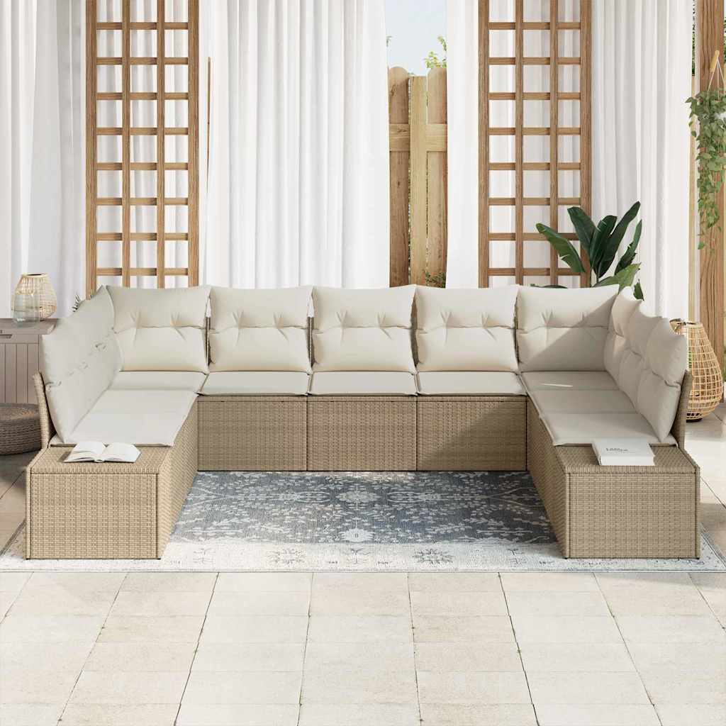 Conjunto de sofás de jardín 9 pcs Beige y Crema Ratán sintético