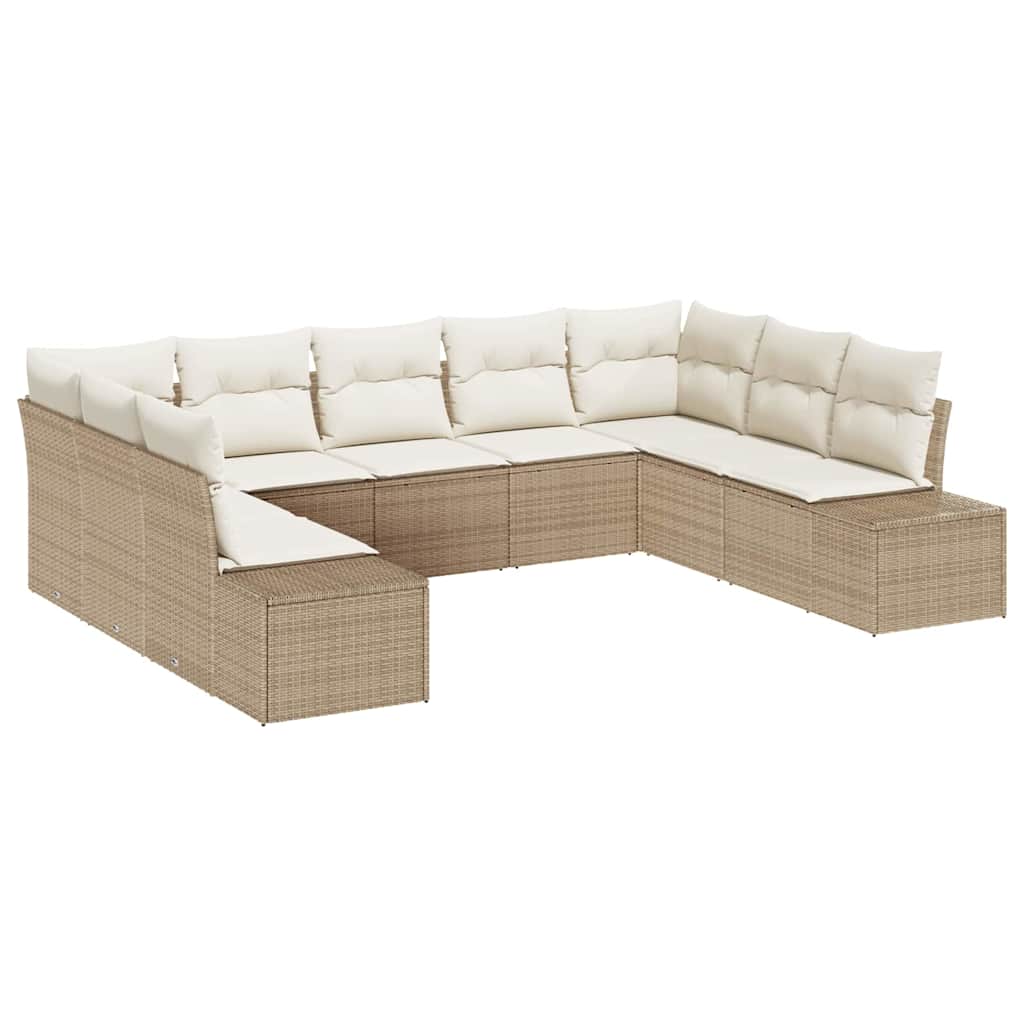 Conjunto de sofás de jardín 9 pcs Beige y Crema Ratán sintético