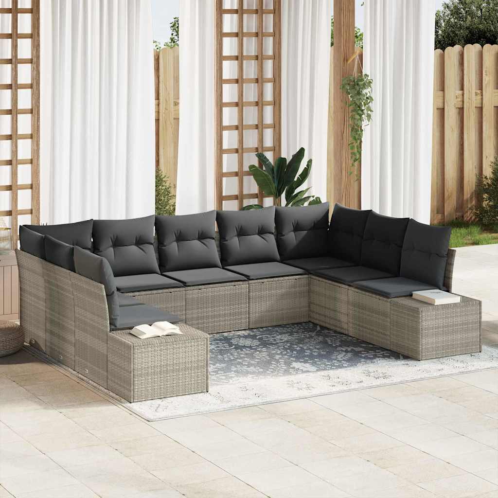 Conjunto de sofás de jardín 9 pcs Gris Claro Ratán sintético