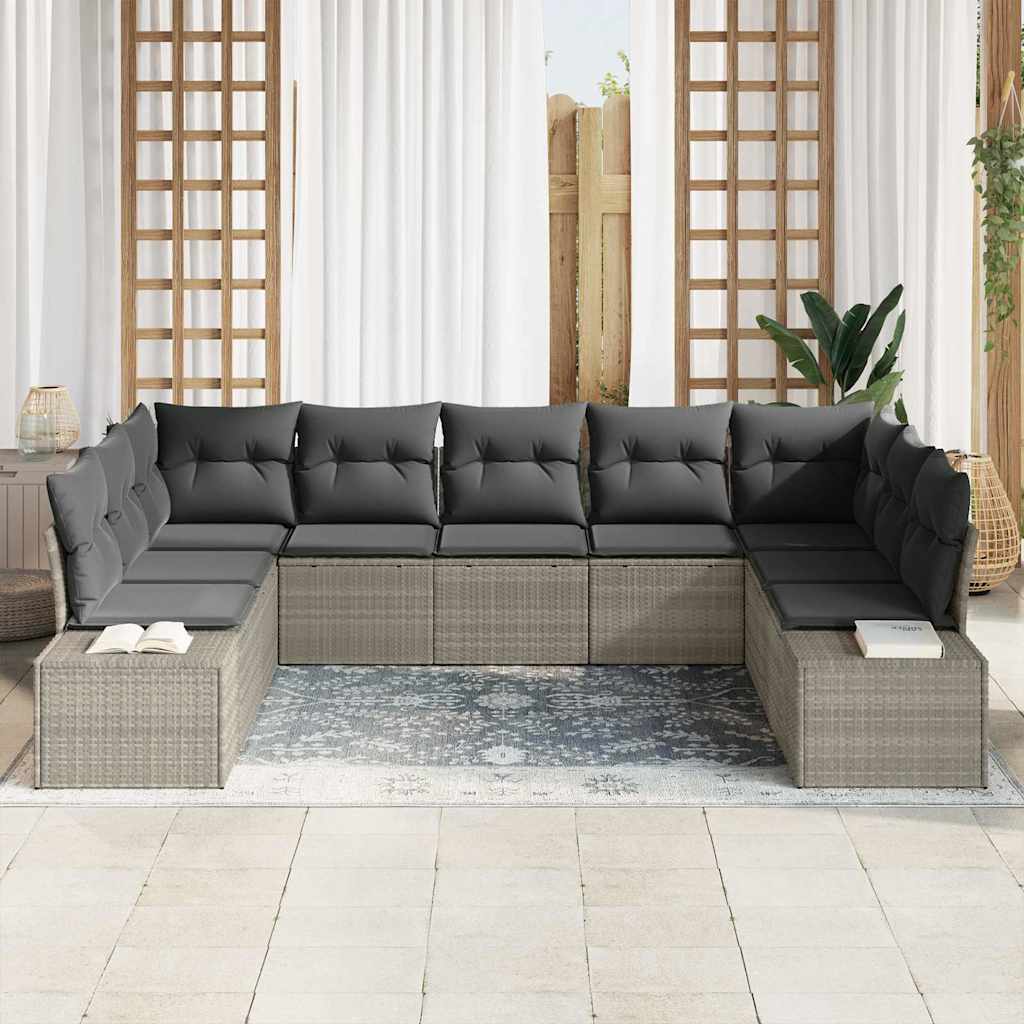 Conjunto de sofás de jardín 9 pcs Gris Claro Ratán sintético