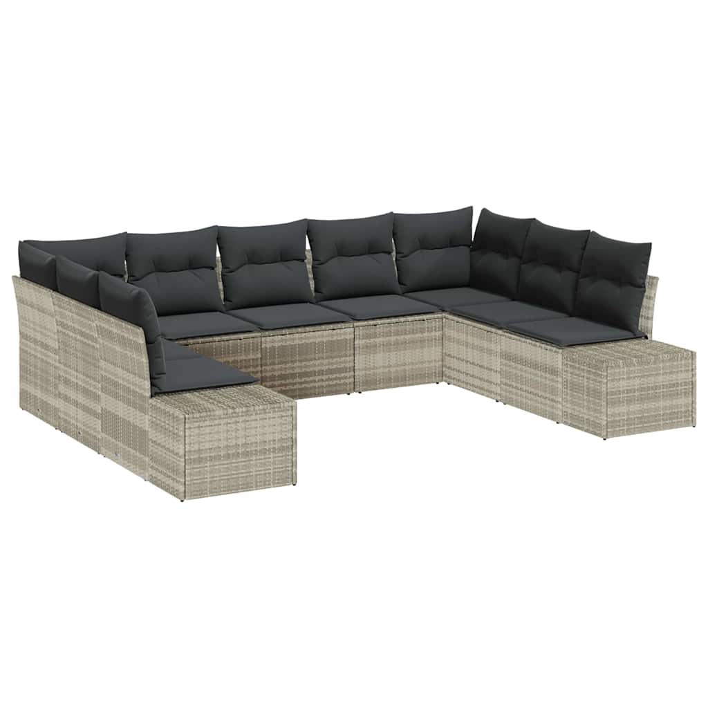 Conjunto de sofás de jardín 9 pcs Gris Claro Ratán sintético