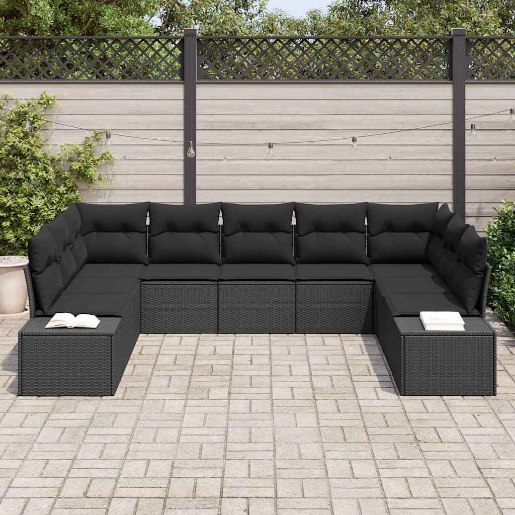 Conjunto de sofás de jardín 9 pcs Negro Ratán sintético