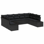 Conjunto de sofás de jardín 9 pcs Negro Ratán sintético