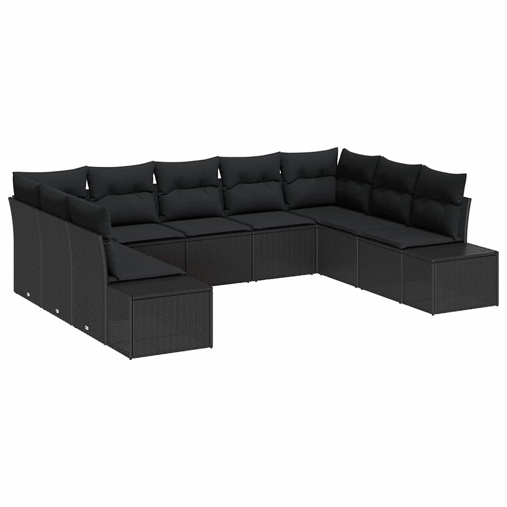 Conjunto de sofás de jardín 9 pcs Negro Ratán sintético