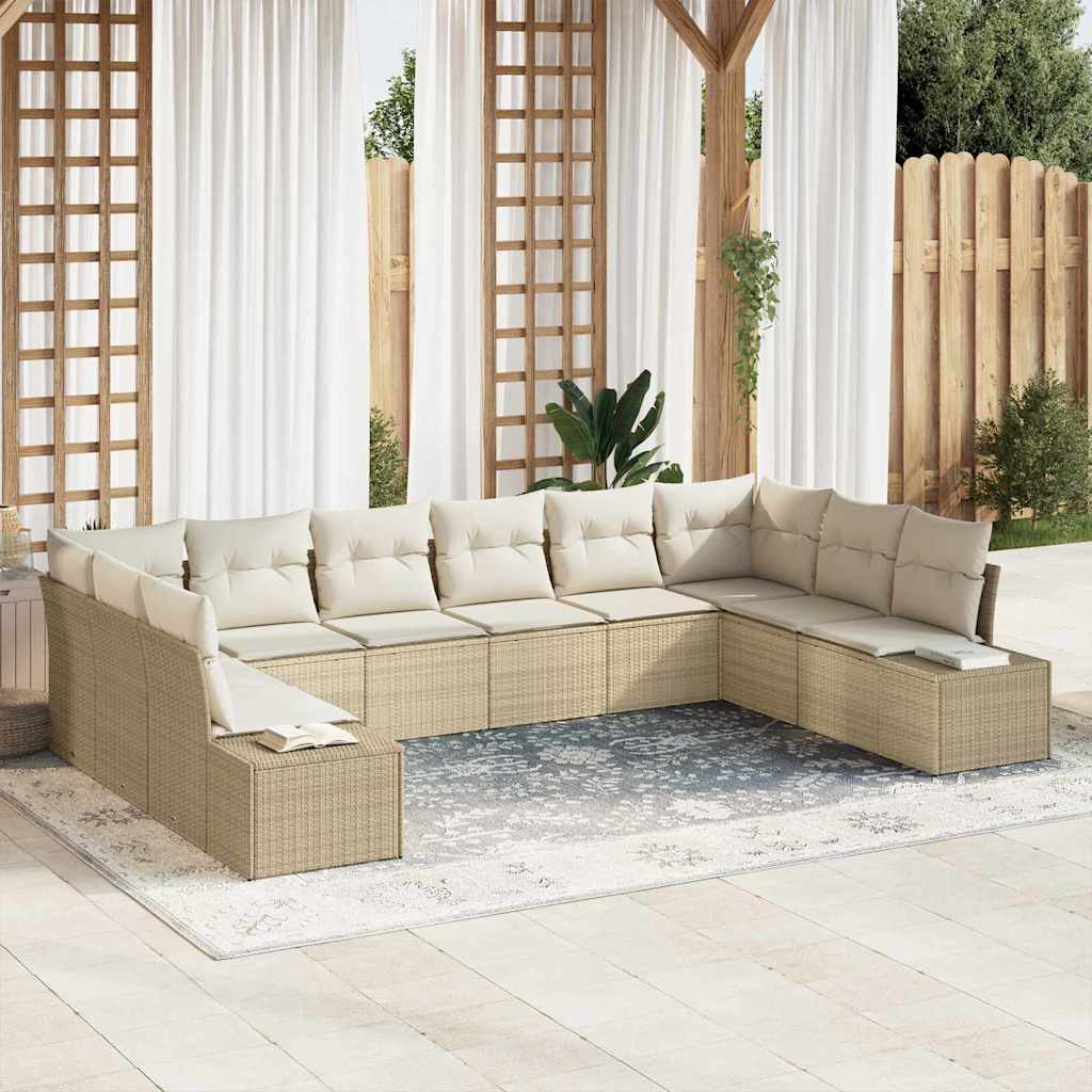 Conjunto de sofás de jardín con cojín 10 pcs Beige y Crema