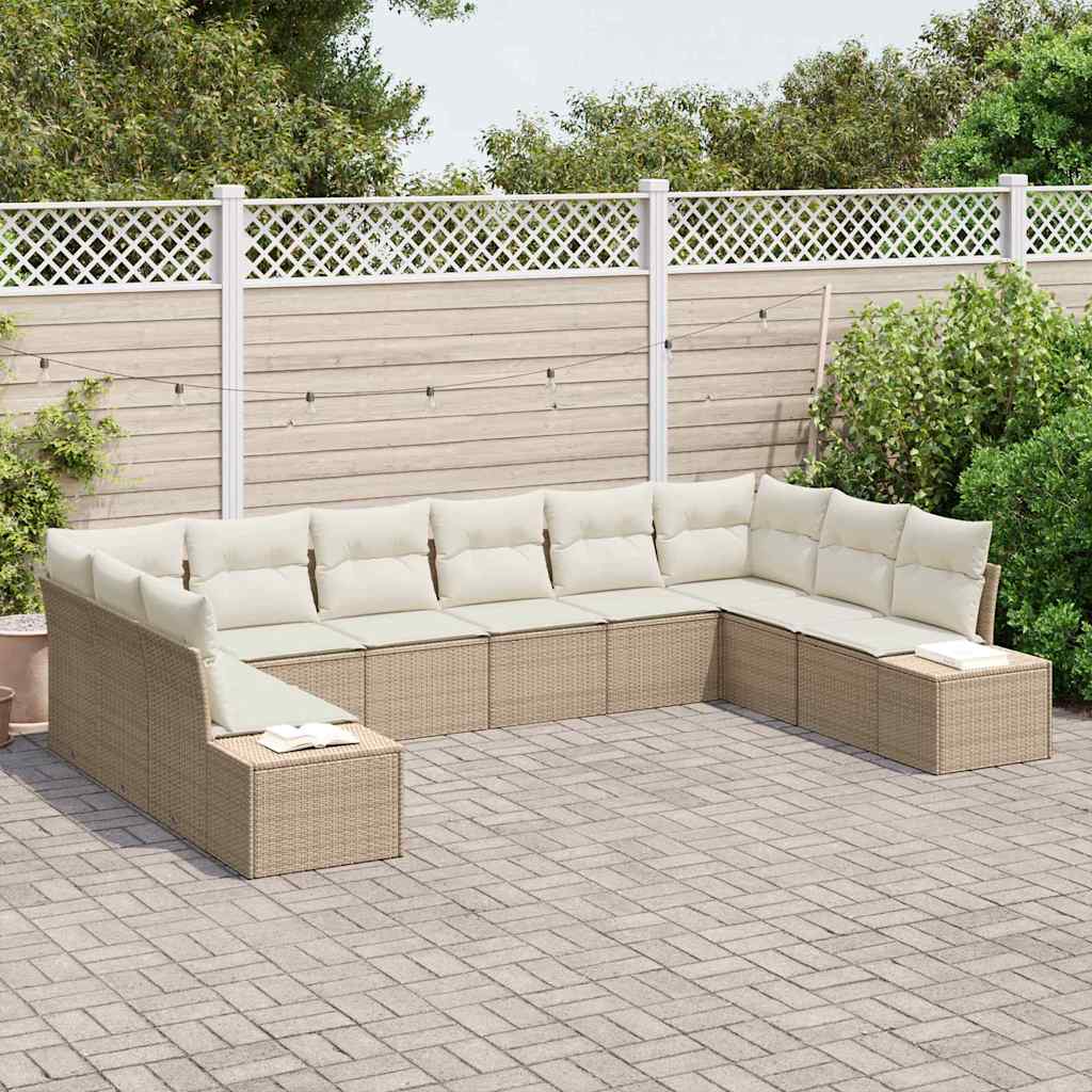 Conjunto de sofás de jardín con cojín 10 pcs Beige y Crema