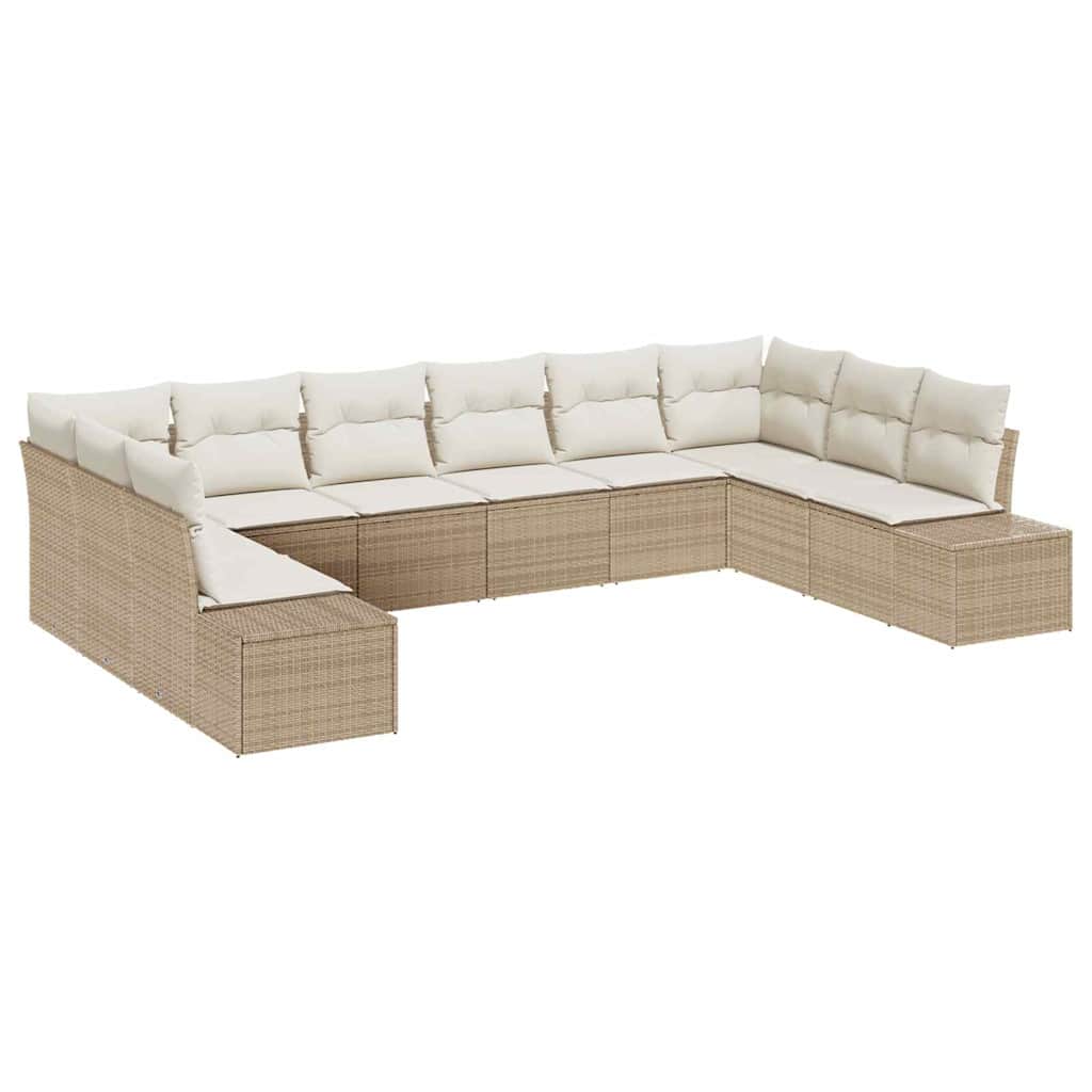 Conjunto de sofás de jardín con cojín 10 pcs Beige y Crema