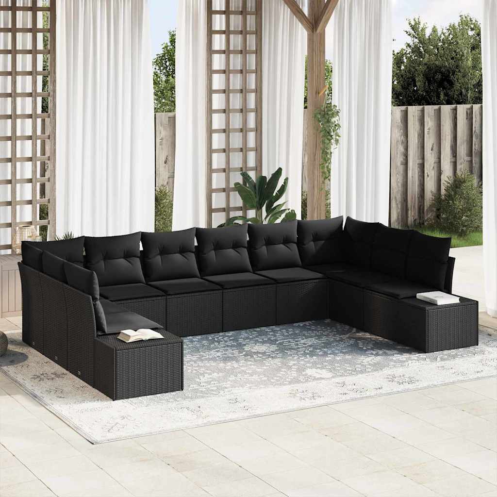 Conjunto de sofá de jardim com almofadões 7 pcs Cinzento vime sintético