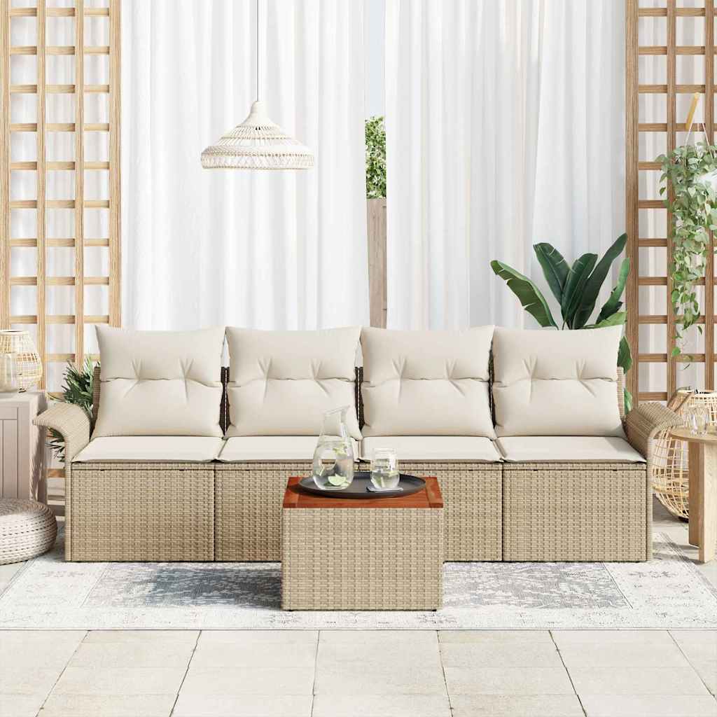 Conjunto de sofás de jardín 5 pcs Beige y Crema ratán sintético