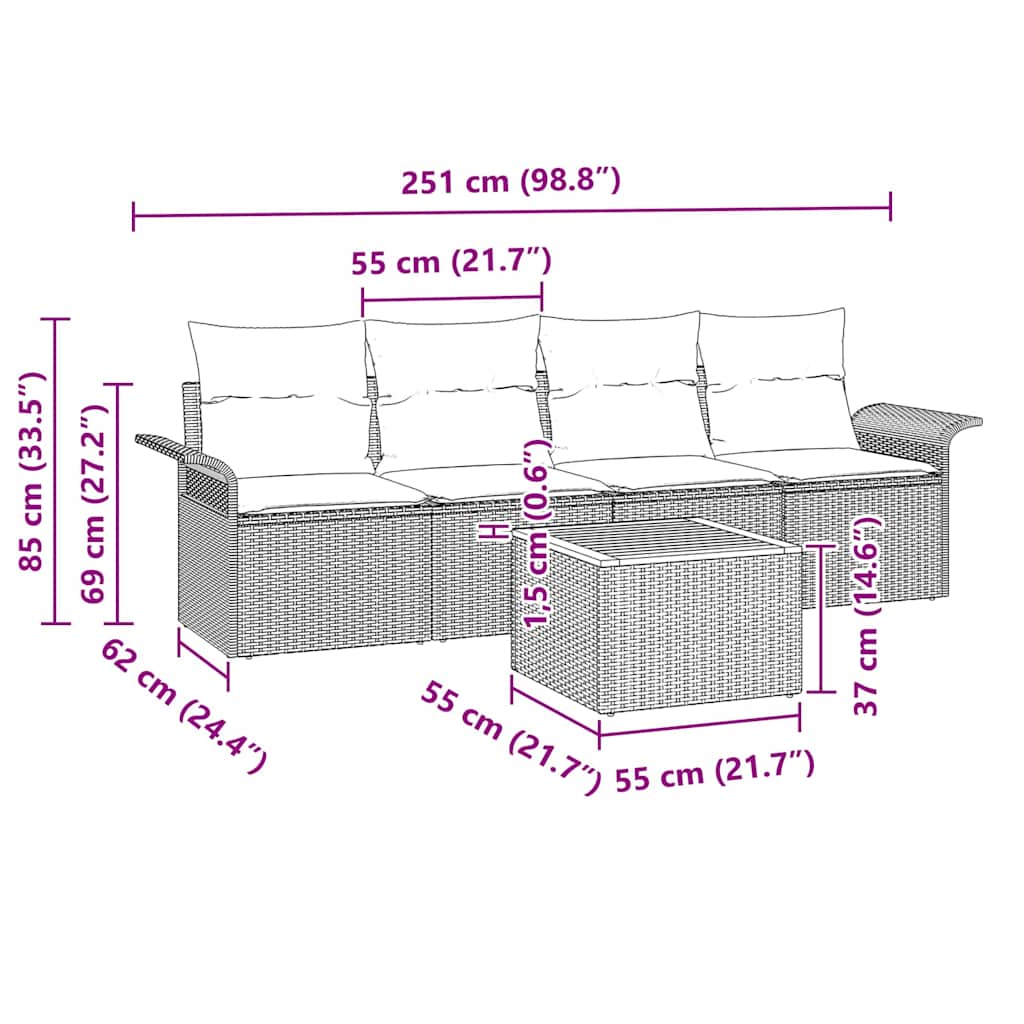 Conjunto de sofás de jardín 5 pcs Beige y Crema ratán sintético