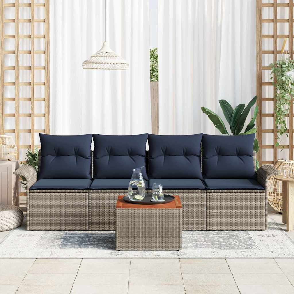 Conjunto de sofás de jardín 5 pcs Gris y azul marino