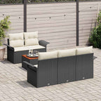 Conjunto de sofás de jardín 6 pcs Negro y crema ratán sintético
