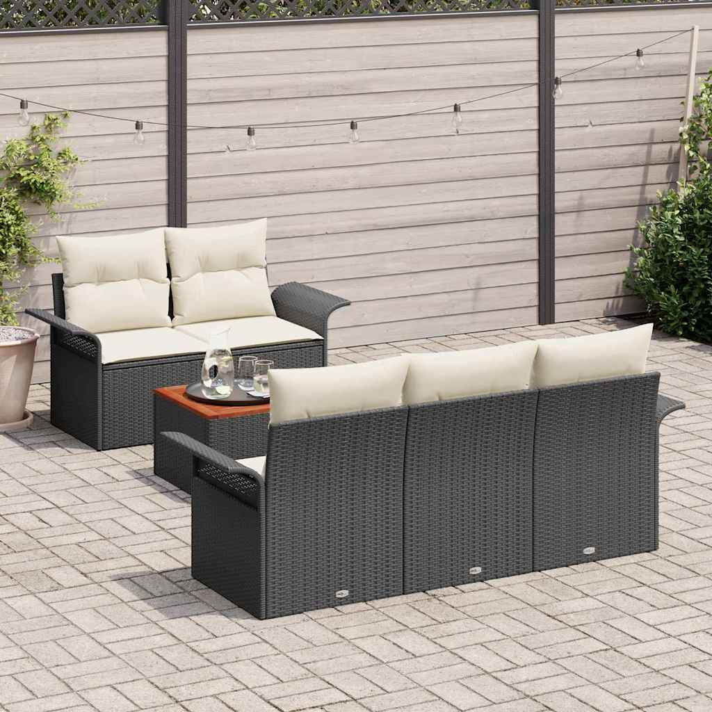 Conjunto de sofás de jardín 6 pcs Negro y crema ratán sintético
