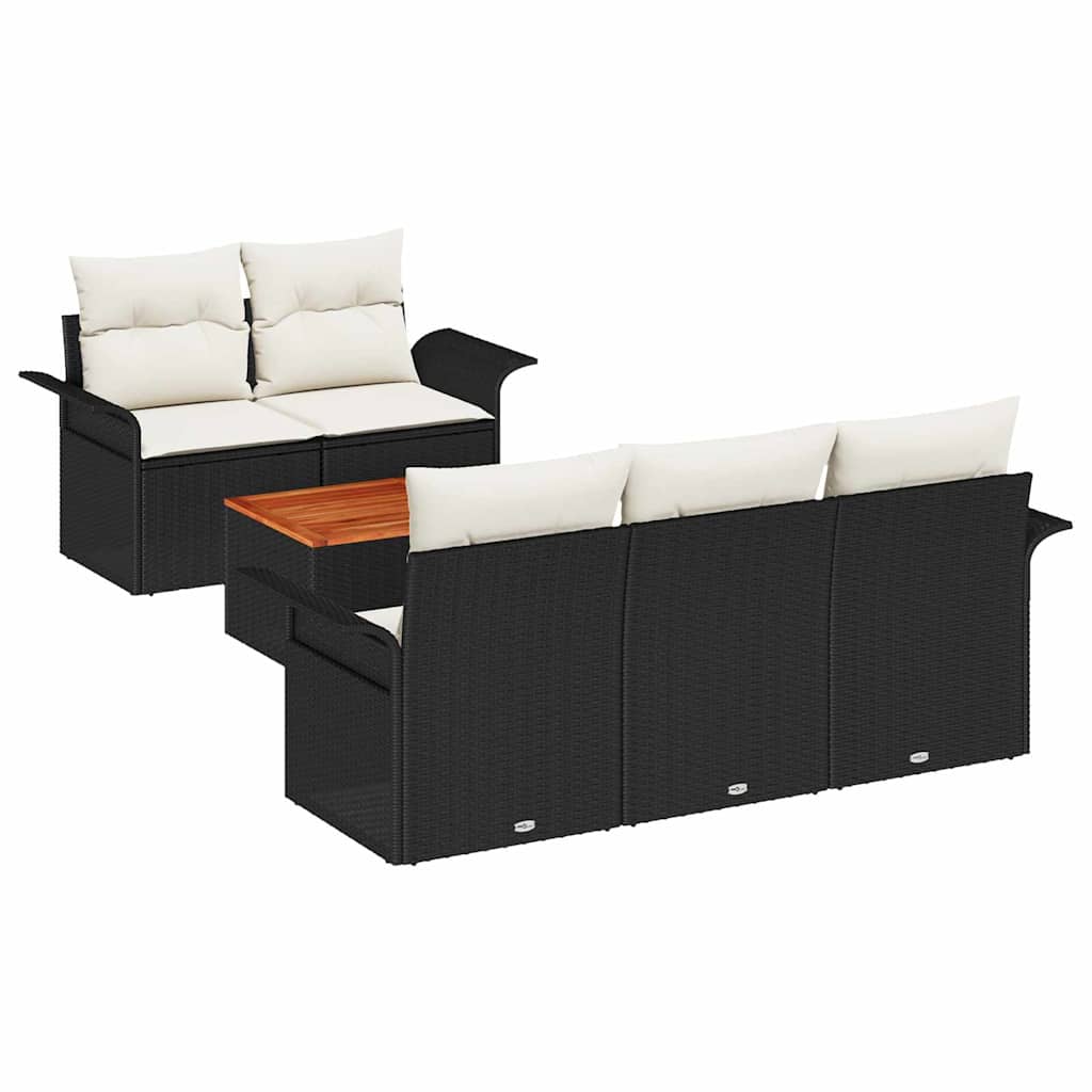 Conjunto de sofás de jardín 6 pcs Negro y crema ratán sintético