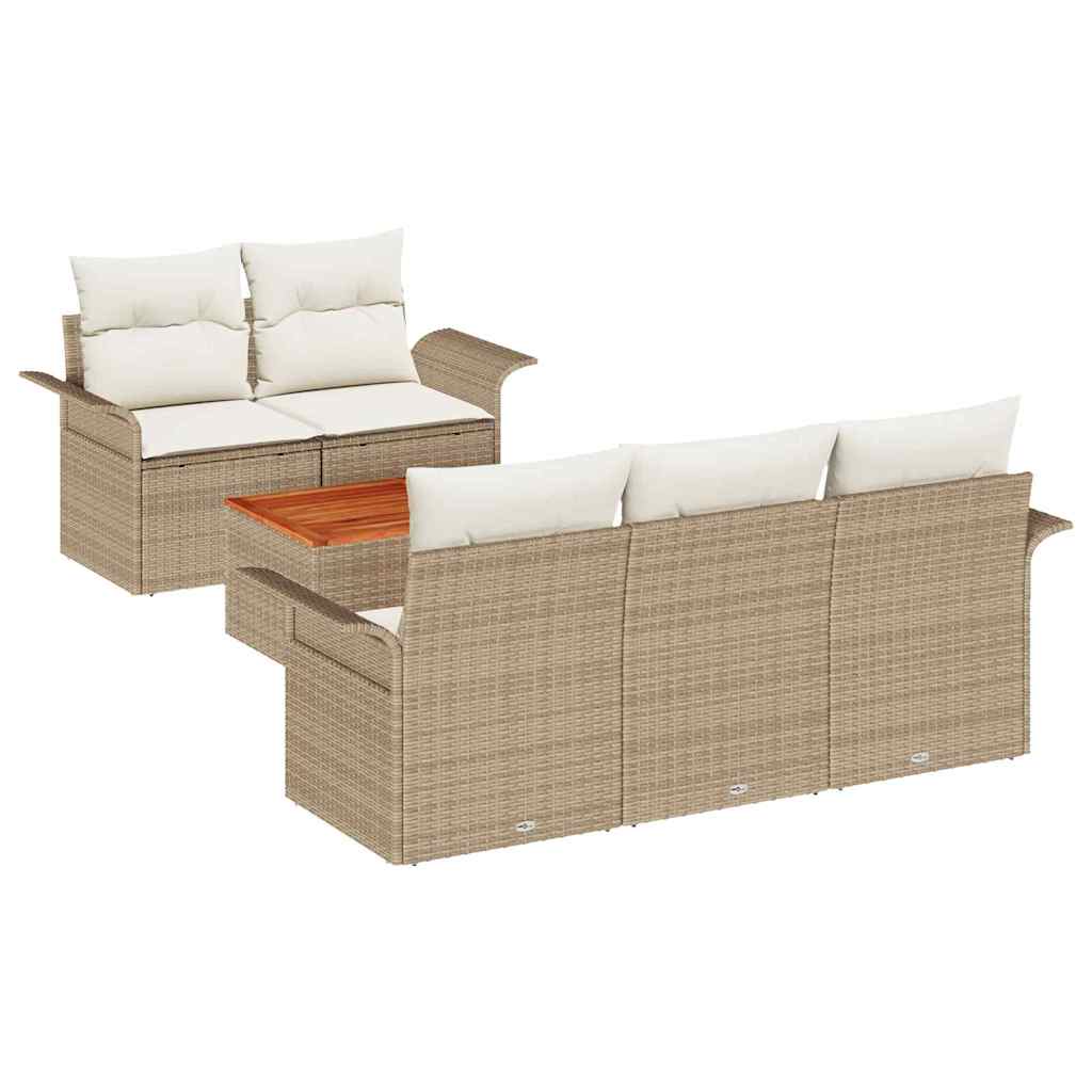Conjunto de sofás de jardín 6 pcs Beige y Crema ratán sintético