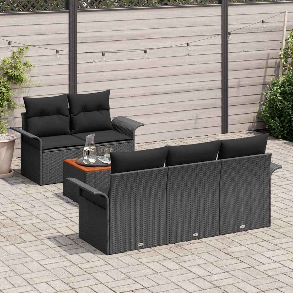 Conjunto de sofás de jardín 6 pcs Negro ratán sintético