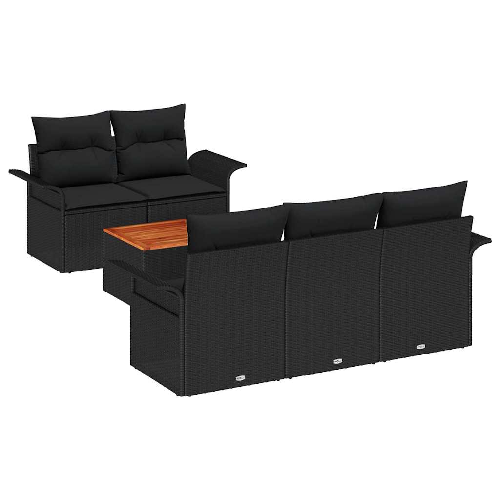 Conjunto de sofás de jardín 6 pcs Negro ratán sintético