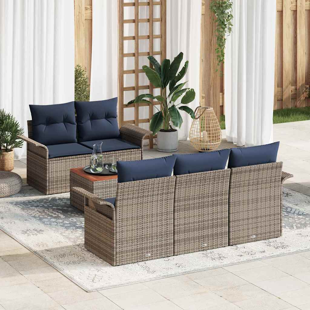 Conjunto de sofás de jardín 6 pcs Gris y azul marino