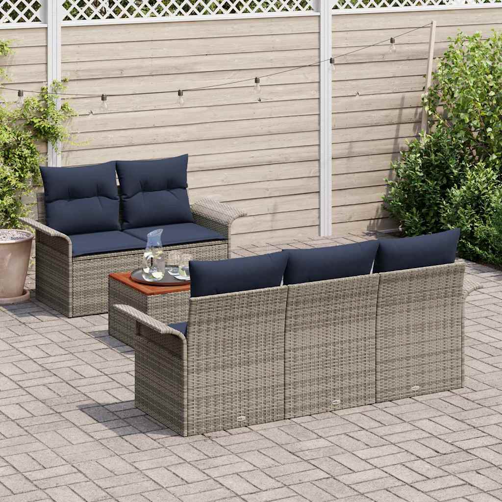 Conjunto de sofás de jardín 6 pcs Gris y azul marino