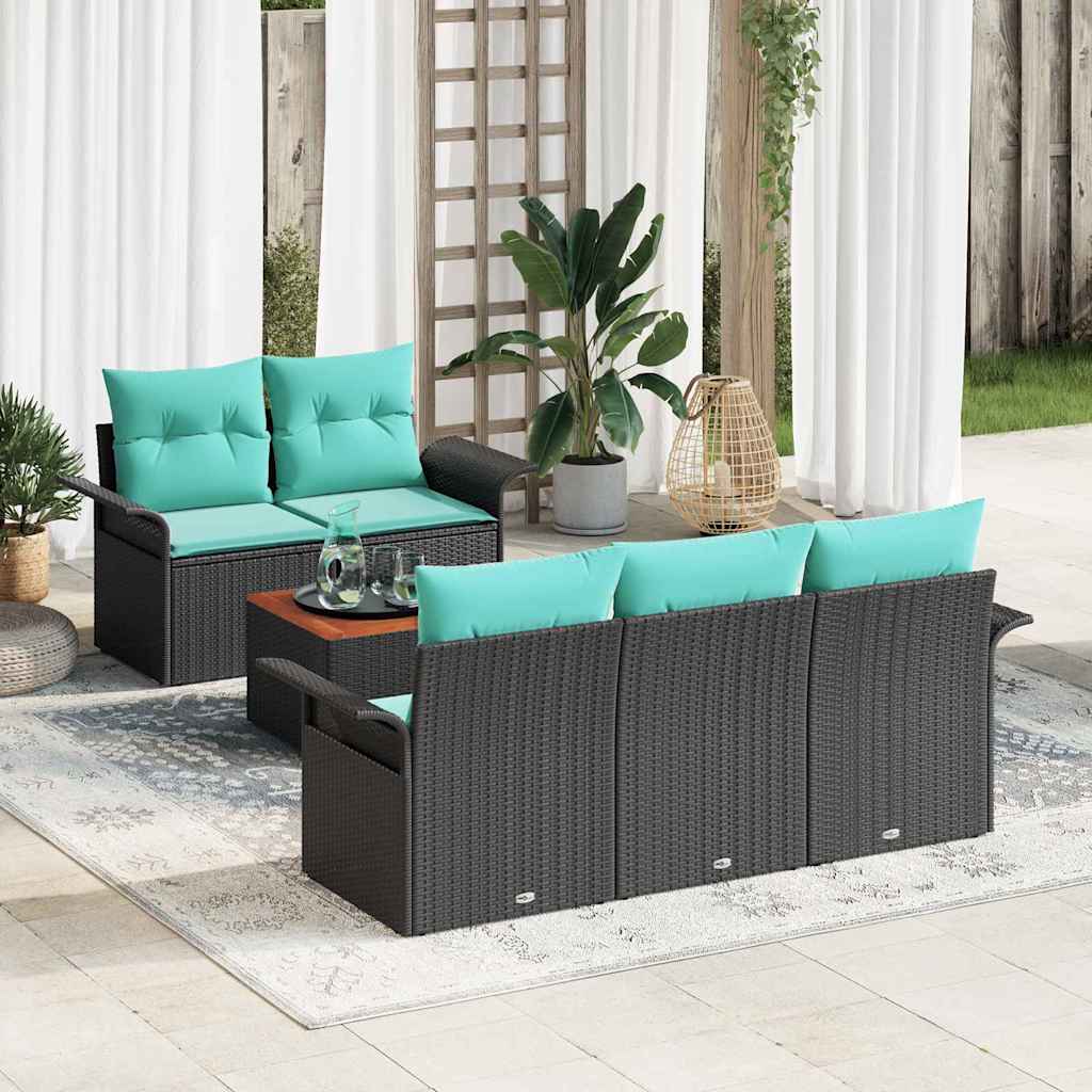 Conjunto de sofás de jardín 6 pcs Negro y Turquesa