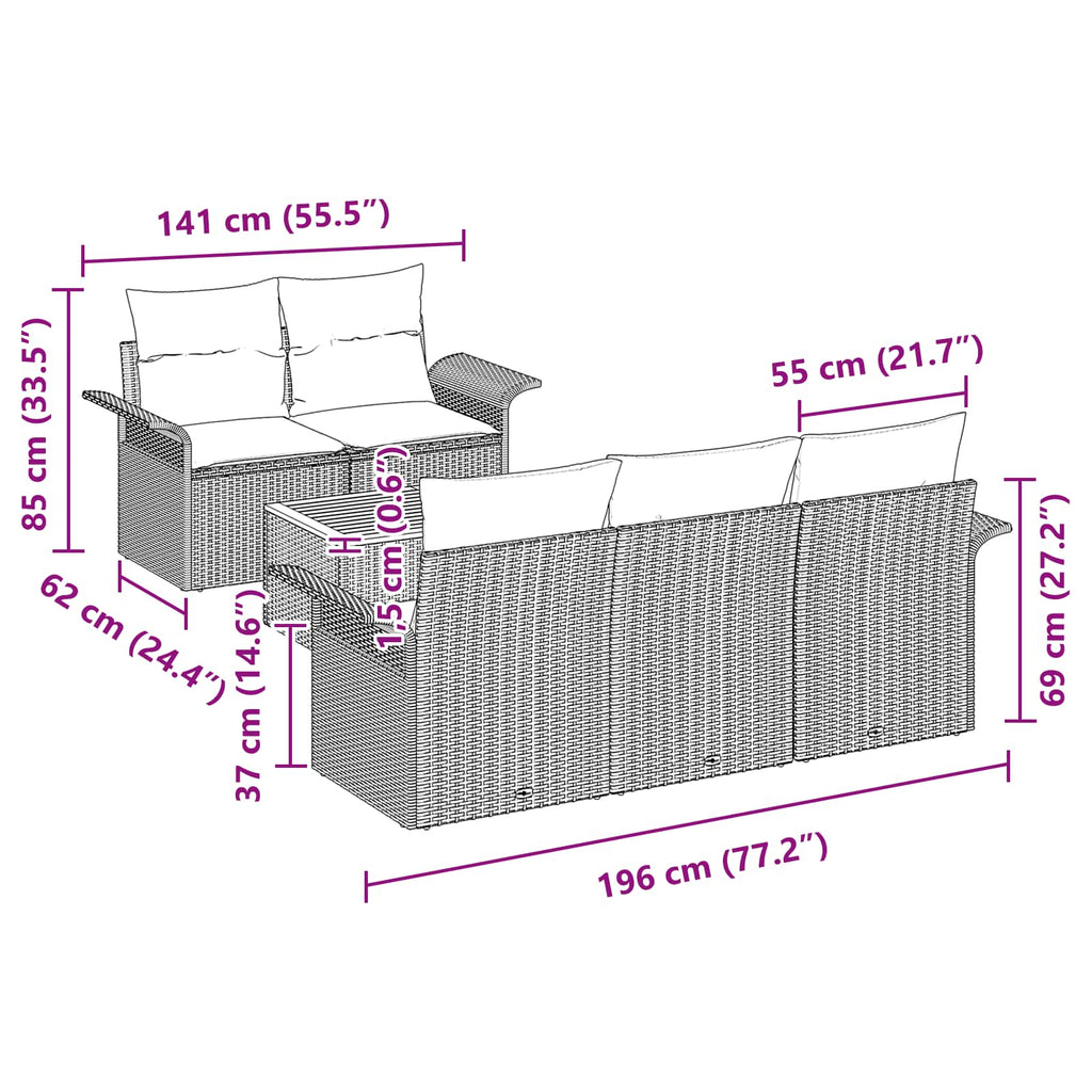 Conjunto de sofás de jardín 6 pcs Negro y Turquesa