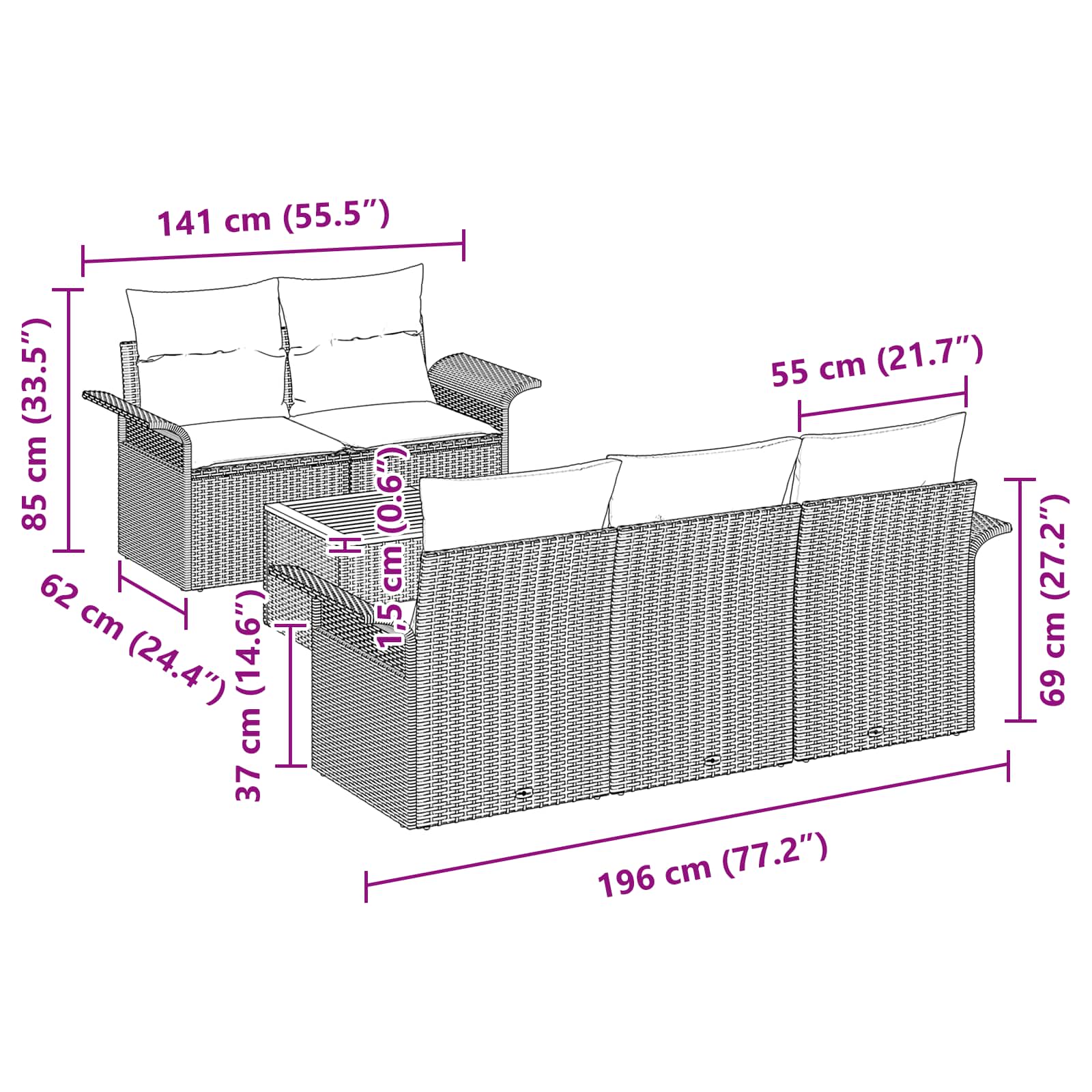 Conjunto de sofás de jardín 6 pcs Negro y Turquesa