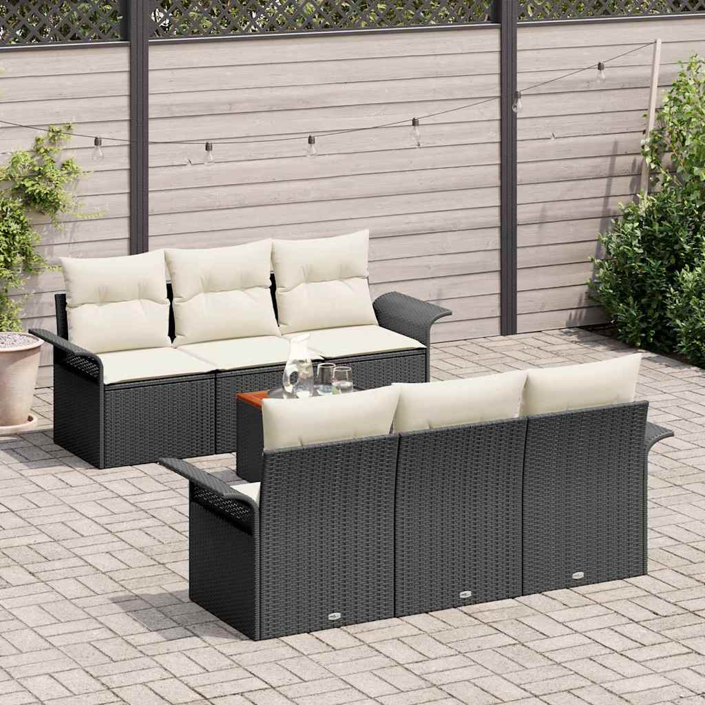 Conjunto de sofás de jardín 7 pcs Negro y crema ratán sintético