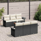 Conjunto de sofás de jardín 7 pcs Negro y crema ratán sintético