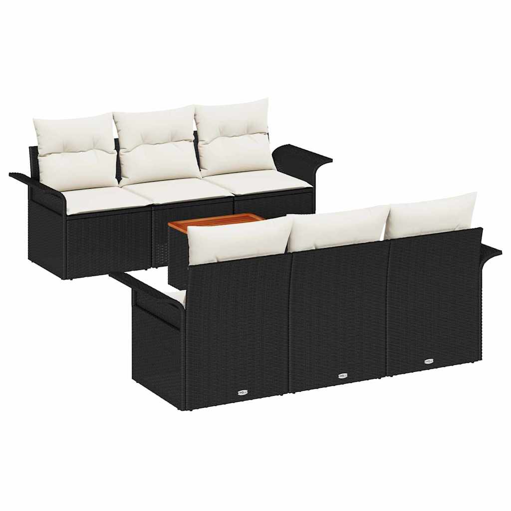 Conjunto de sofás de jardín 7 pcs Negro y crema ratán sintético