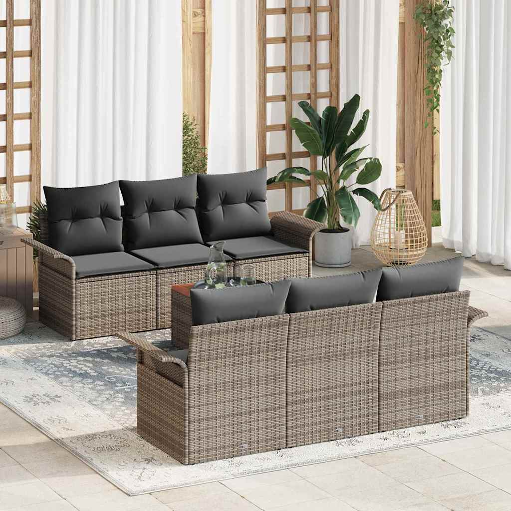 Conjunto de sofás de jardín 7 pcs Gris ratán sintético