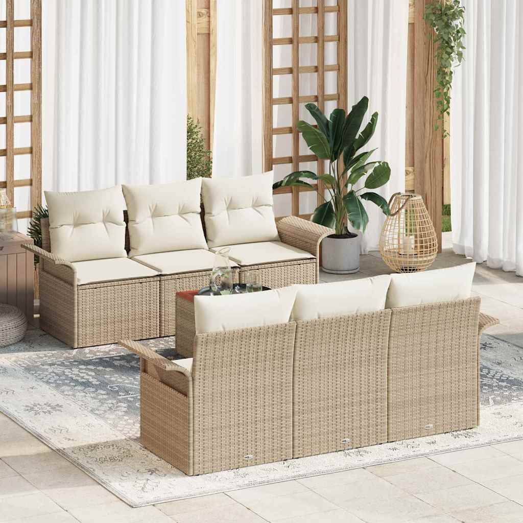 Conjunto de sofás de jardín 7 pcs Beige y Crema ratán sintético