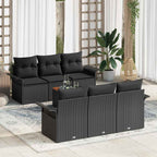 Conjunto de sofás de jardín 7 pcs Negro ratán sintético