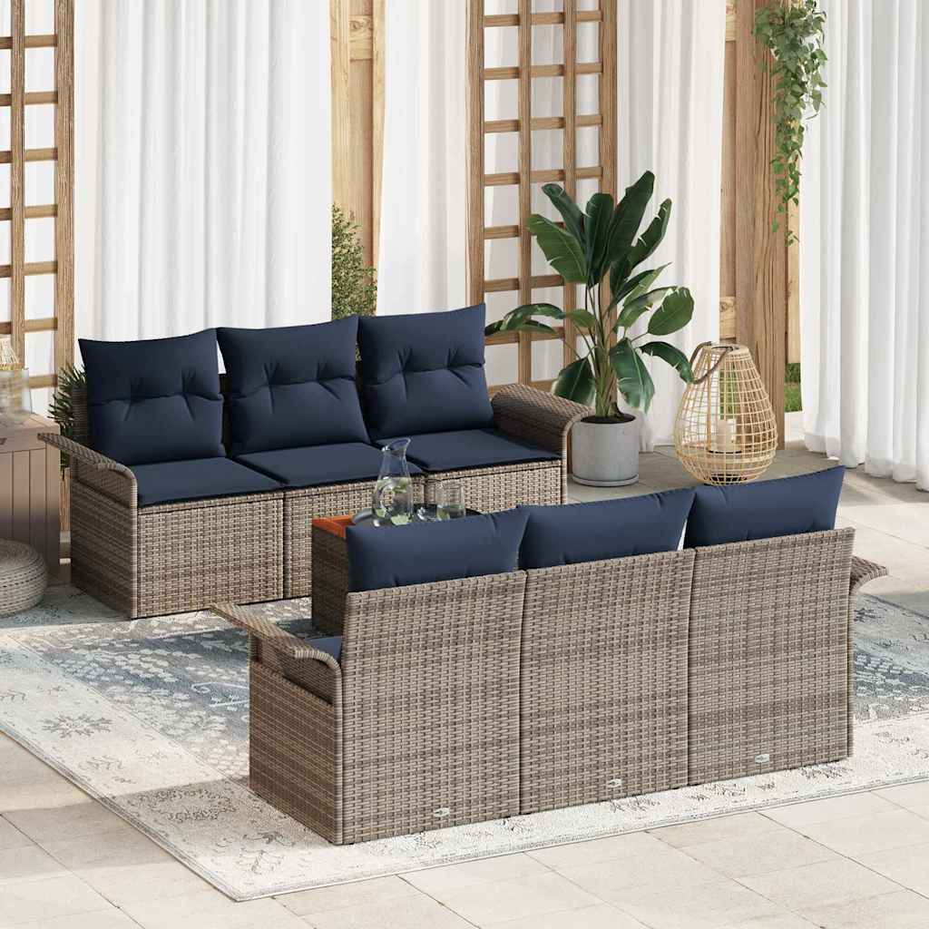 Conjunto de sofás de jardín 7 pcs Gris y azul marino