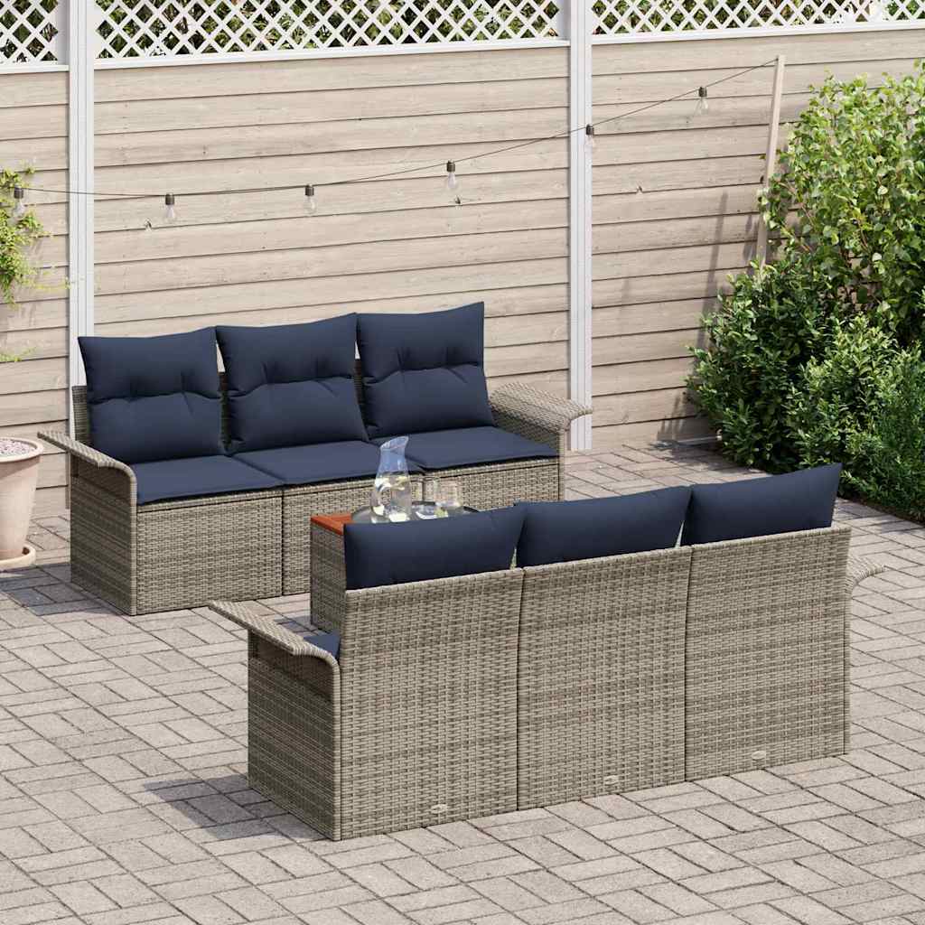 Conjunto de sofás de jardín 7 pcs Gris y azul marino