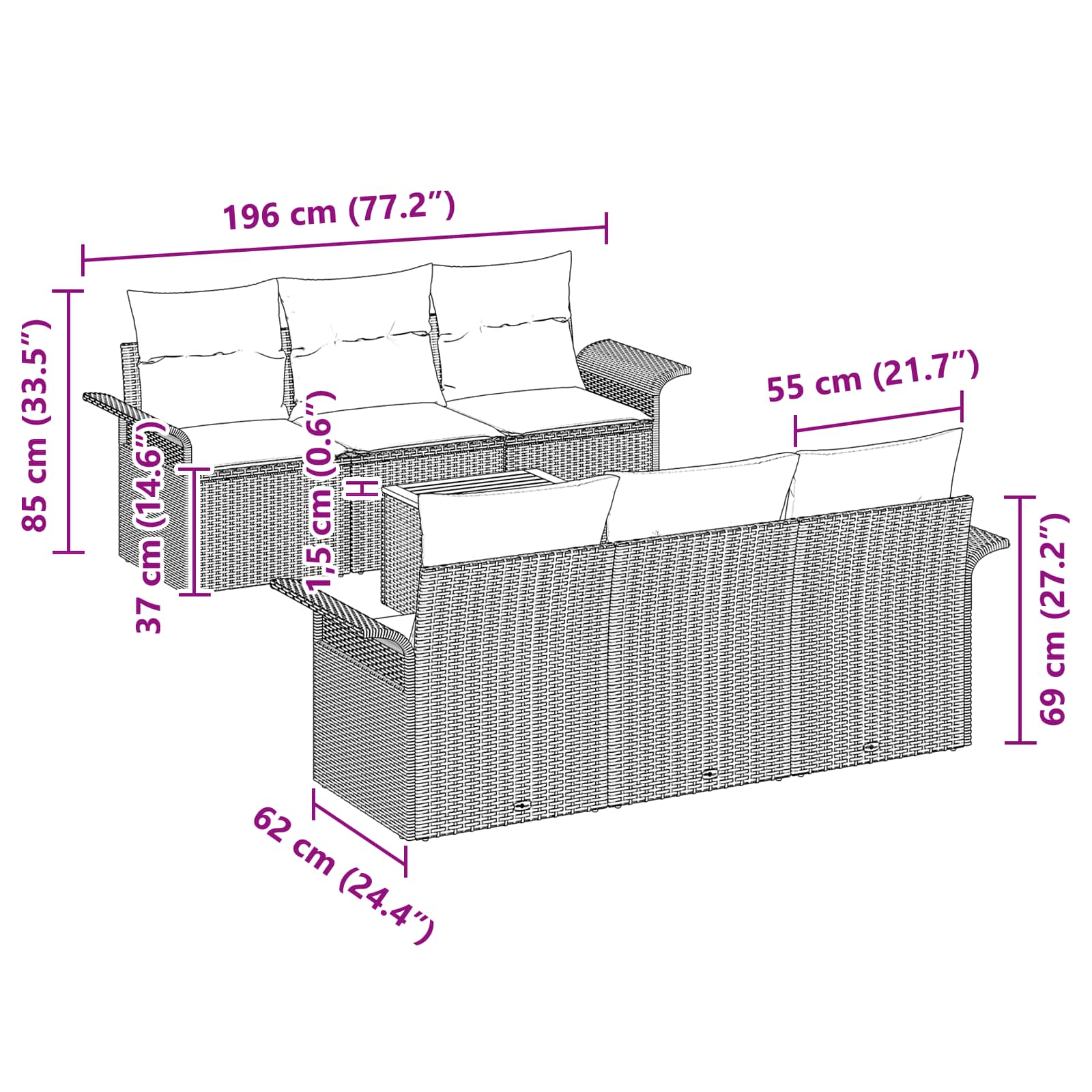 Conjunto de sofás de jardín 7 pcs Gris y azul marino