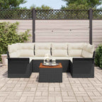 Conjunto de sofás de jardín 7 pcs Negro y crema ratán sintético