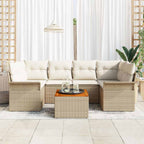 Conjunto de sofás de jardín 7 pcs Beige y Crema ratán sintético