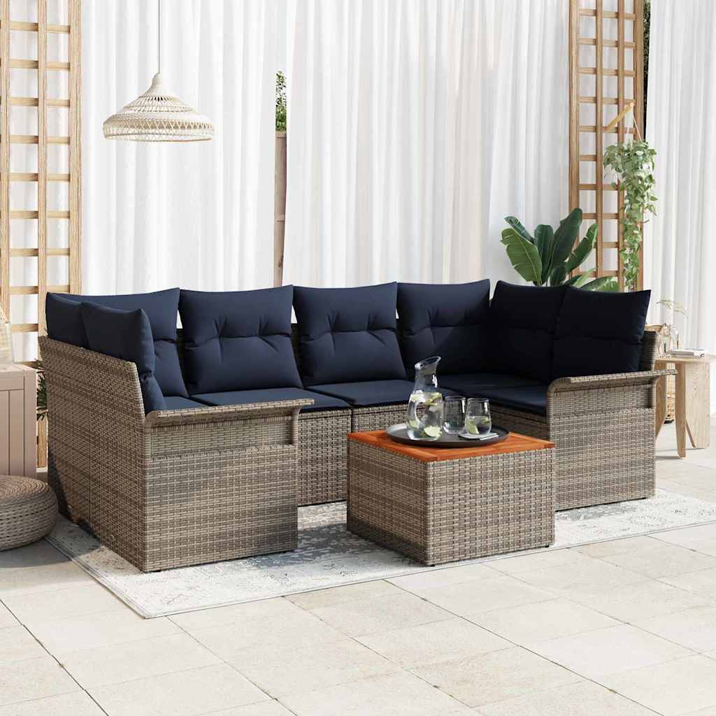 Conjunto de sofás de jardín 7 pcs Gris y azul marino