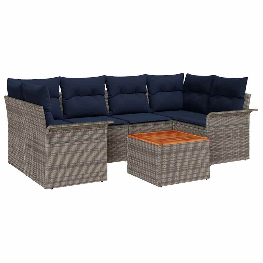 Conjunto de sofás de jardín 7 pcs Gris y azul marino