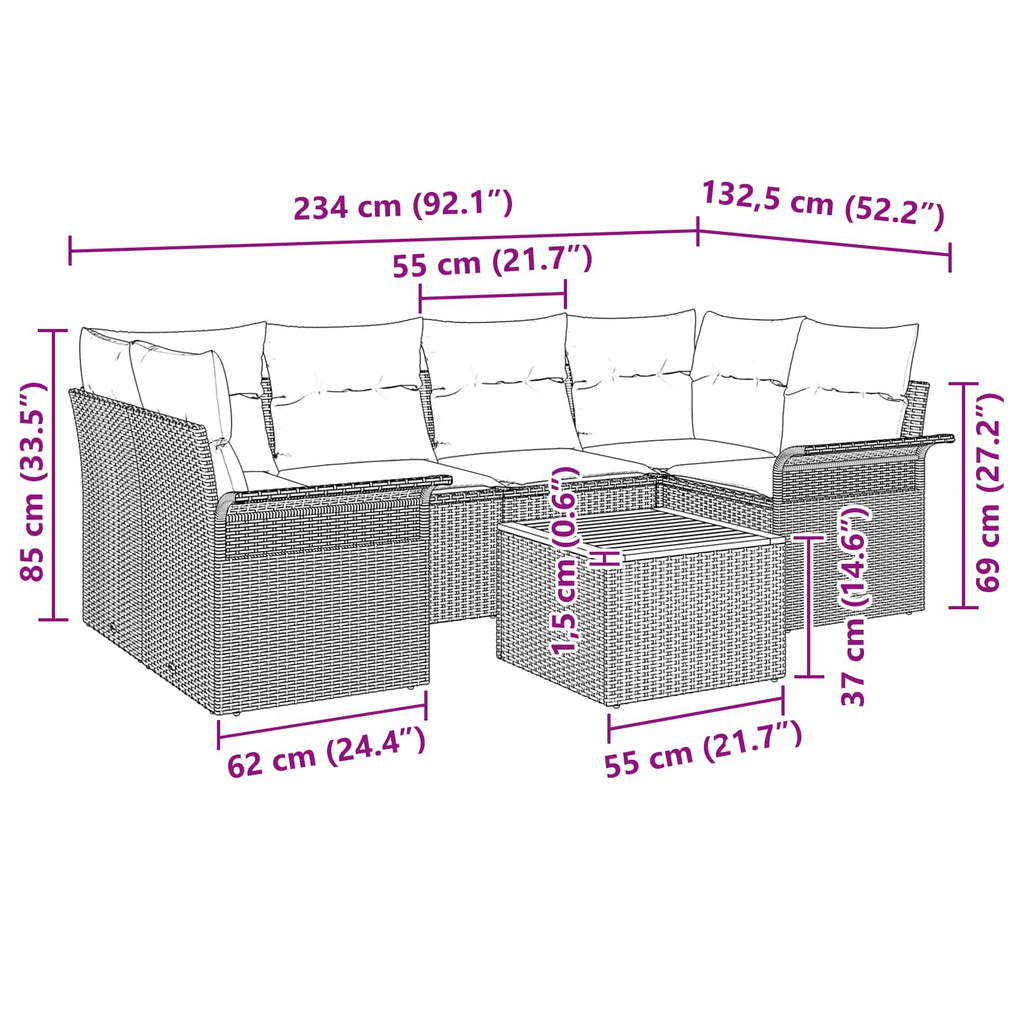 Conjunto de sofás de jardín 7 pcs Gris y azul marino