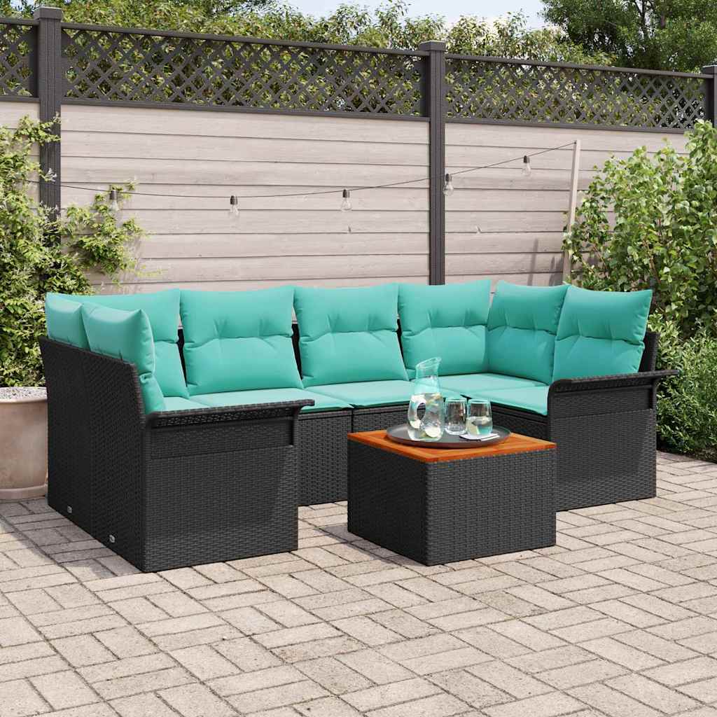 Conjunto de sofás de jardín 7 pcs Negro y Turquesa