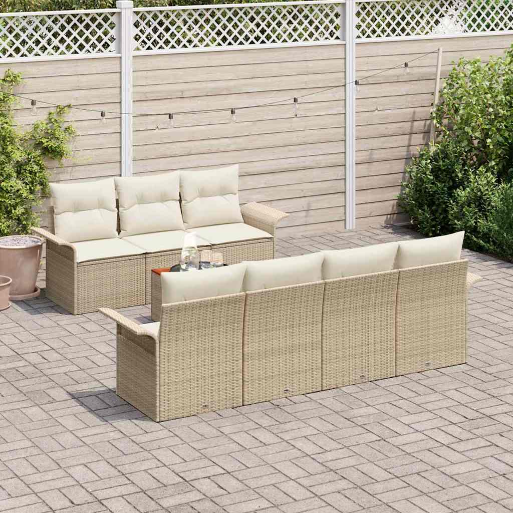 Conjunto de sofás de jardín 8 pcs Beige y Crema ratán sintético