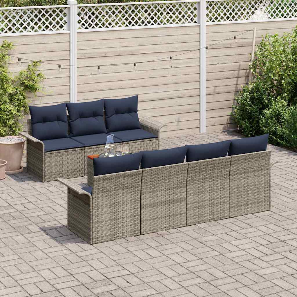 Conjunto de sofás de jardín 8 pcs Gris y azul marino