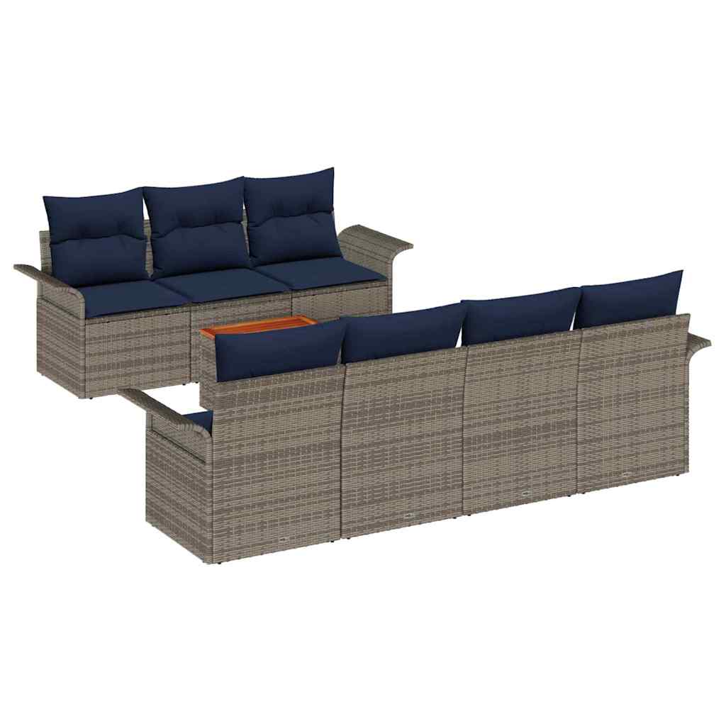 Conjunto de sofás de jardín 8 pcs Gris y azul marino