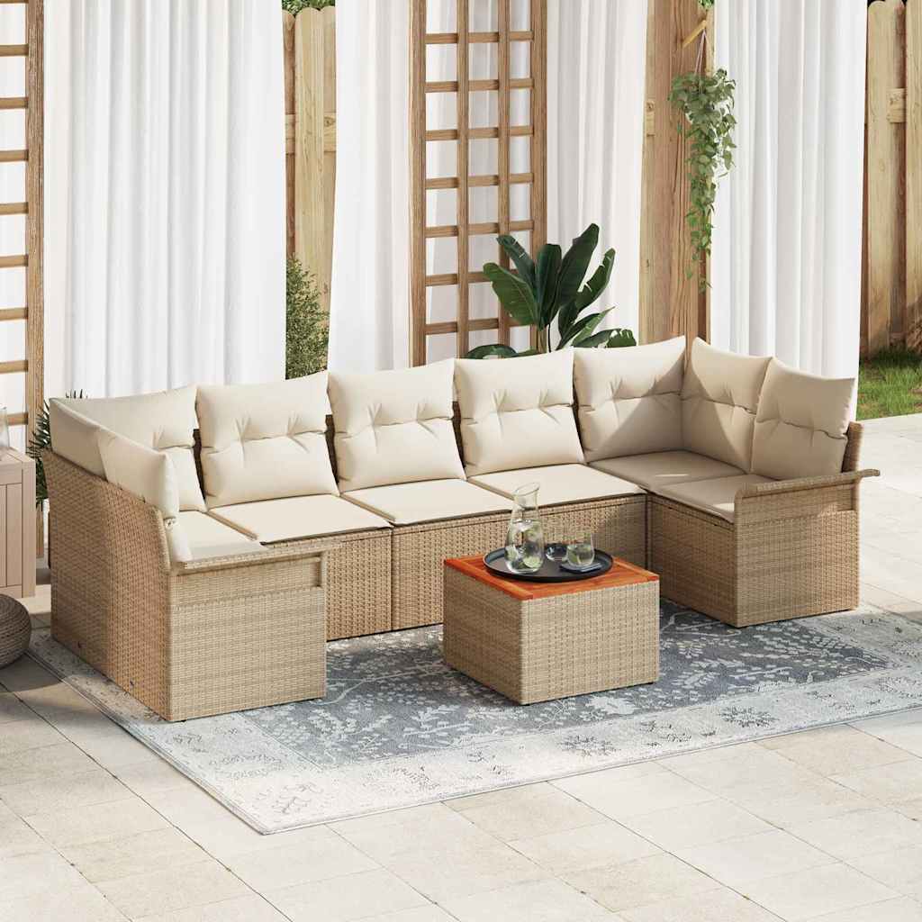 Conjunto de sofás de jardín 8 pcs Beige y Crema ratán sintético