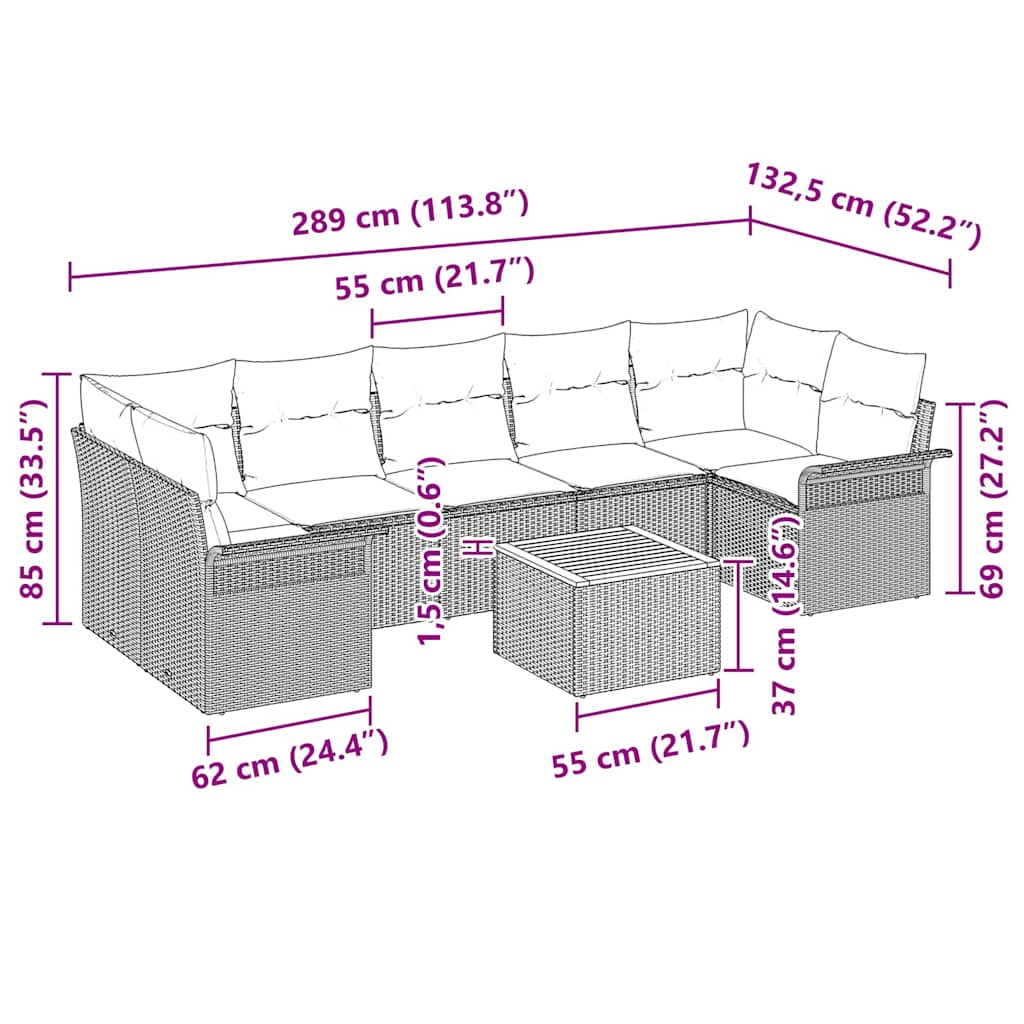 Conjunto de sofás de jardín 8 pcs Beige y Crema ratán sintético